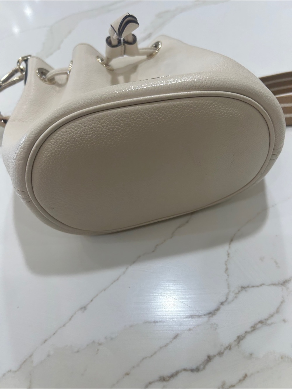 kate spade Cream Pebbled Leather Drawstring Crossbody with Striped Strap - Picture 6 of 7